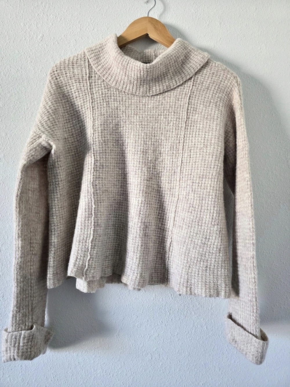 Free People Opal Rollneck Knit Sweater Pink Size Medium 100% Wool